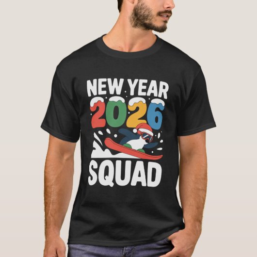 New Year 2026 Squad Funny Winter Snow Penguin T-shirt (Voorkant)