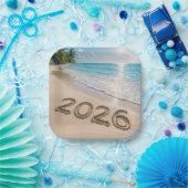 New Year 2026 Text On a Tropical Beach Papieren Bordje (Feest)