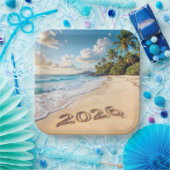 New Year 2026 Tropical Island Beach Scene Papieren Bordje (Feest)