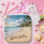 New Year 2026 Tropical Island Beach Scene Papieren Bordje (Feest)