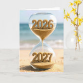 New Year 2027 Sand Timer Kaart (Gele Bloem)