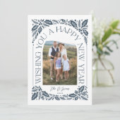 New Year Arch Berry Navy 3 Photo Collage Feestdagenkaart (Staand voorkant)