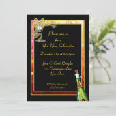 New Year Black Gold Champagne Uitnodiging (Staand voorkant)