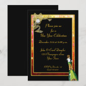 New Year Black Gold Champagne Uitnodiging (Voorkant / Achterkant)