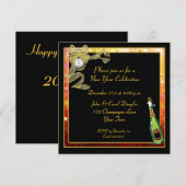 New Year Black Gold Champagne Uitnodiging (Voorkant / Achterkant)