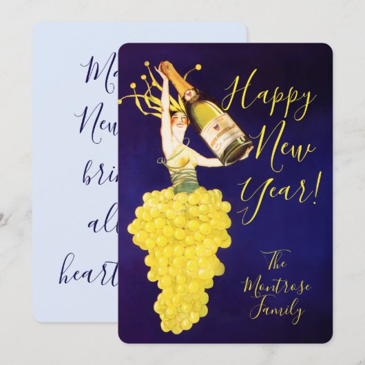 New Year Card | Champagne Grapes Feestdagenkaart (Voorkant / Achterkant)