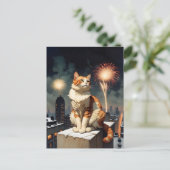 new year cat briefkaart (Staand voorkant)
