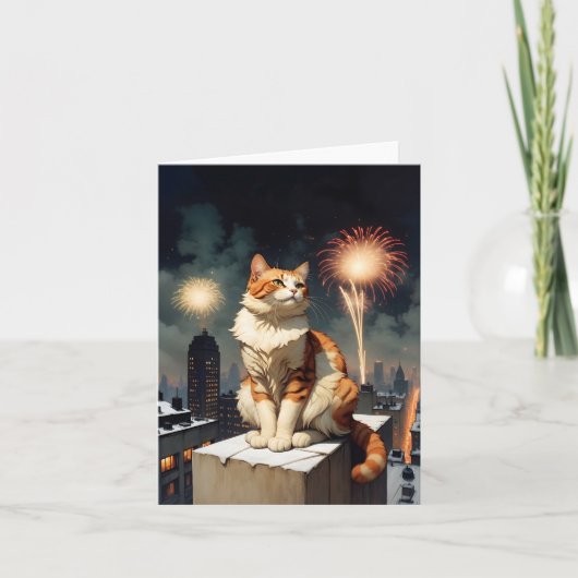 New Year cat Feestdagen Kaart (Voorkant)