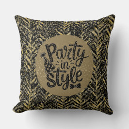 New Year Celebrate,Party in Style,Black Gold  Art Kussen