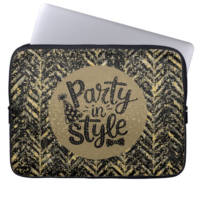 New Year Celebrate,Party in Style,Black Gold  Art Laptop Sleeve (Voorkant)
