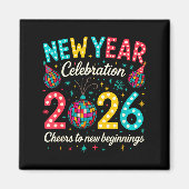 New Year Celebration 2026 Disco Ball Matching Wint Magneet (Voorkant)