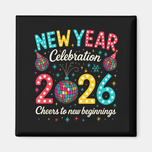 New Year Celebration 2026 Disco Ball Matching Wint Magneet (Voorkant)