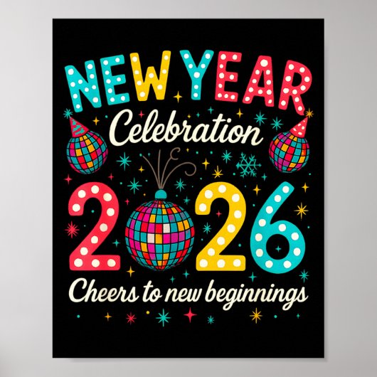New Year Celebration 2026 Disco Ball Matching Wint Poster (Voorkant)