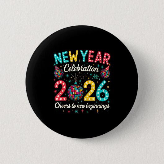New Year Celebration 2026 Disco Ball Matching Wint Ronde Button 5,7 Cm (Voorkant)