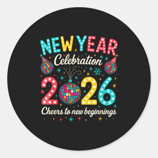 New Year Celebration 2026 Disco Ball Matching Wint Ronde Sticker (Voorkant)