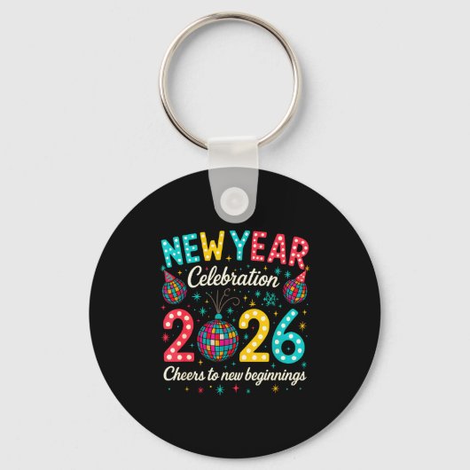 New Year Celebration 2026 Disco Ball Matching Wint Sleutelhanger (Voorkant)