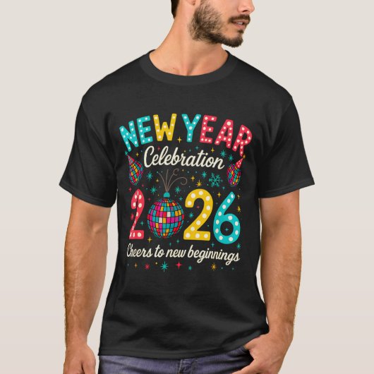 New Year Celebration 2026 Disco Ball Matching Wint T-shirt (Voorkant)