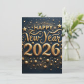 New Year Celebration Card | Wishes black and gold Feestdagenkaart (Staand voorkant)