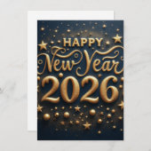 New Year Celebration Card | Wishes black and gold Feestdagenkaart (Voorkant / Achterkant)