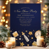 New Year Champagne Confetti Gold Navy Blue Kaart