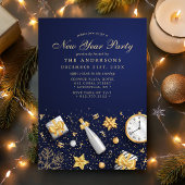 New Year Champagne Confetti Gold Navy Blue Kaart