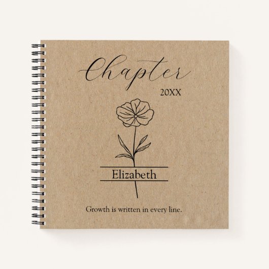 New Year Chapter Wildflower Minimalist Name Notitieboek (Voorkant)