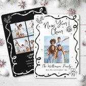 New Year Cheer 5 Photo Black White Hand Drawn Fun Feestdagenkaart