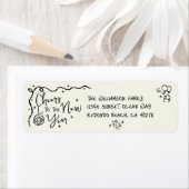 New Year Cheer Black Cream Hand Drawn Fun Address Etiket (Insitu)