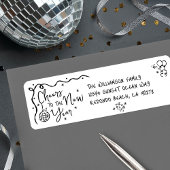 New Year Cheer Black on White Hand Drawn Address Etiket