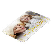 "New Year Cheer" Gold Snowflakes Typografie Foto Magneet (Linkerzijde)