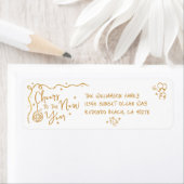 New Year Cheer Gold White Hand Drawn Art Address Etiket (Insitu)
