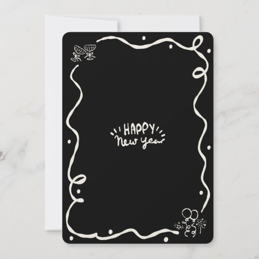 New Year Cheer Hand Drawn Doodle Cream Black Party Kaart (Achterkant)