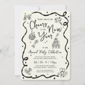 New Year Cheer Hand Drawn Doodle Cream Black Party Kaart (Voorkant)