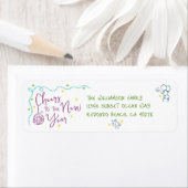 New Year Cheer Teal Purple Green Doodles Address Etiket (Insitu)