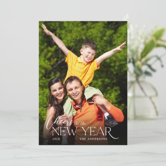 New Year Cheers Message Photo Feestdagenkaart (Staand voorkant)