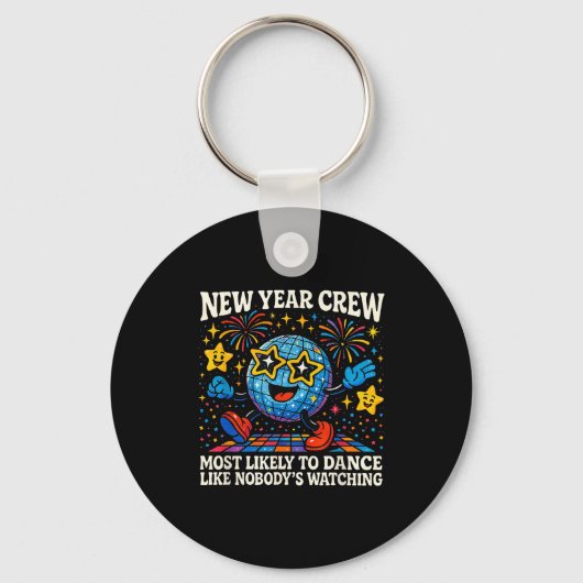 New Year Crew Most Likely To Dance Retro Party  Sleutelhanger (Voorkant)