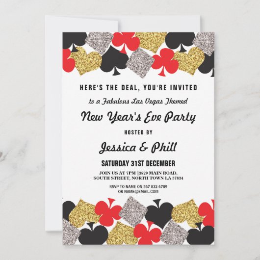 New Year Eve Party Las Vegas Casino Glitter Uitnod Kaart (Voorkant)