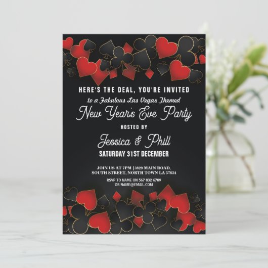 New Year Eve Party Las Vegas Casino Glitter Uitnod Kaart (Staand voorkant)