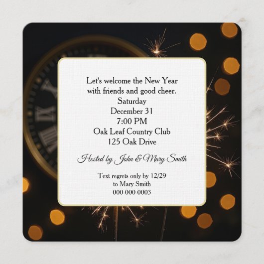 New Year Eve Sparklers On a Midnight Clock Kaart (Voorkant)