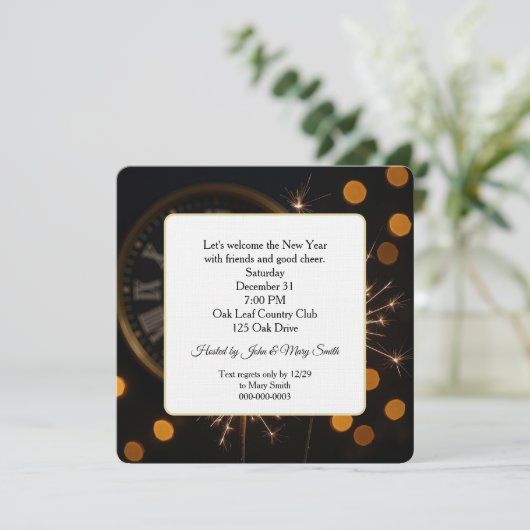 New Year Eve Sparklers On a Midnight Clock Kaart (Staand voorkant)