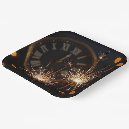 New Year Eve Sparklers On a Midnight Clock Papieren Bordje (Gebogen)