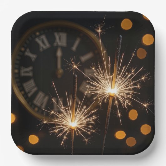 New Year Eve Sparklers On a Midnight Clock Papieren Bordje (Voorkant)