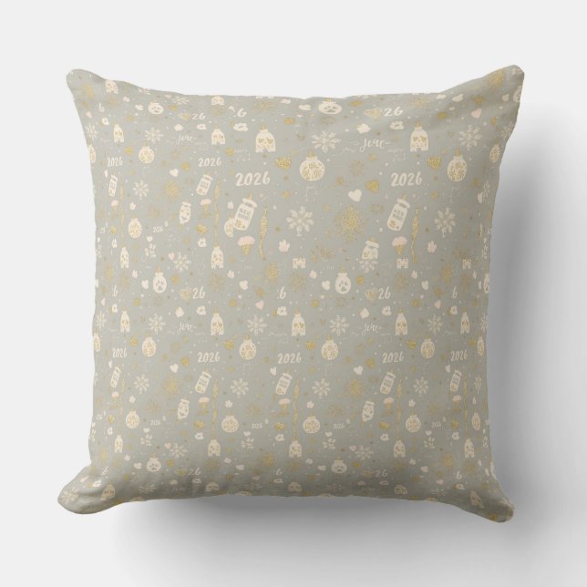 New Year Family Keepsake Pillow – Gold Hearts Kussen (Voorkant)