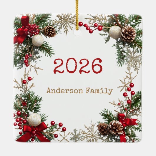 NEW YEAR Frame with custom Photo Family 2026 Keramisch Ornament (Achterkant)