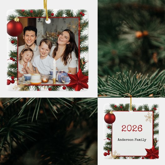 New year Frame with Red Star  Photo Family 2026 Keramisch Ornament