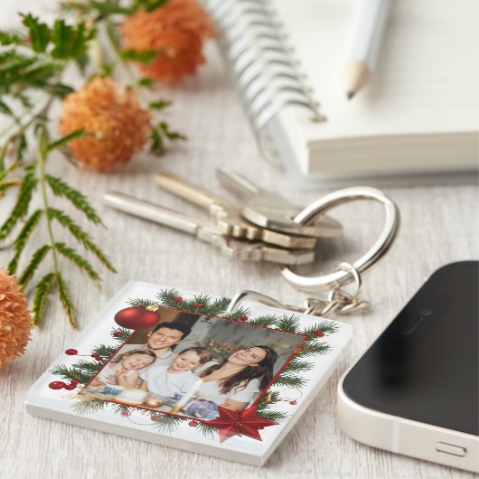 New year Frame with Red Star  Photo Family 2026 Sleutelhanger (Voorkant Rechts)