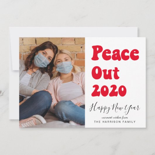 New Year Fun Peace Out 2020 Foto Feestdagenkaart (Voorkant)
