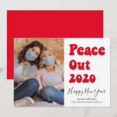 New Year Fun Peace Out 2020 Foto Feestdagenkaart (Voorkant / Achterkant)