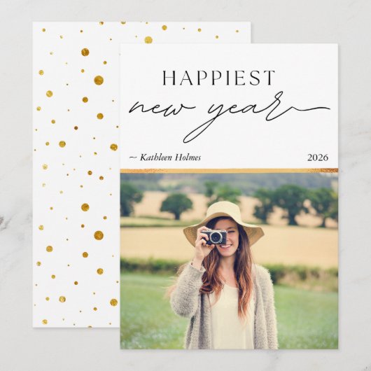 New Year Gold Photo Simple Holiday Card (Voorkant / Achterkant)