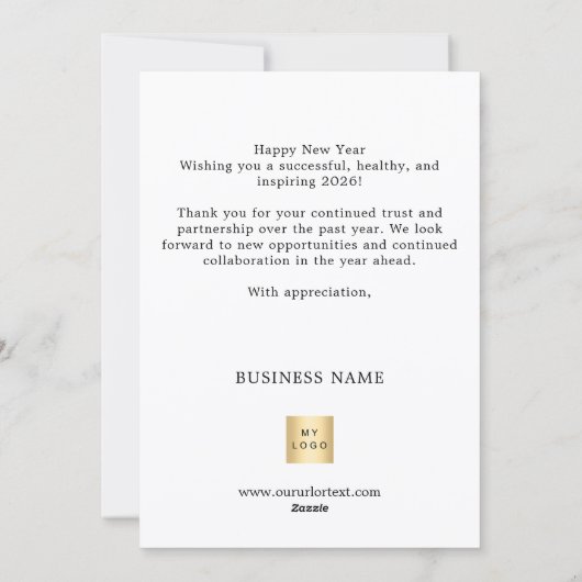New Year gold script business logo Feestdagenkaart (Achterkant)